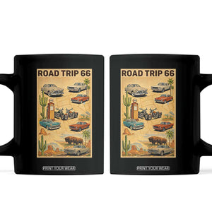 Vintage Route Highway 66 Road Trip Poster Coffee Mug Open Road Adventure TS12 Black Print Your Wear