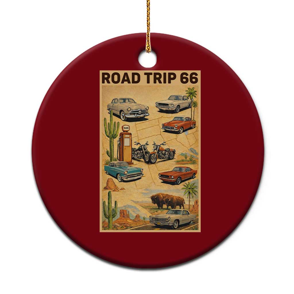 Vintage Route Highway 66 Road Trip Poster Ceramic Ornament Open Road Adventure TS12 1pc Red Print Your Wear
