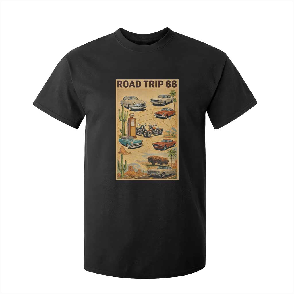 Vintage Route Highway 66 Road Trip Poster T Shirt For Kid Open Road Adventure TS12 Black Print Your Wear