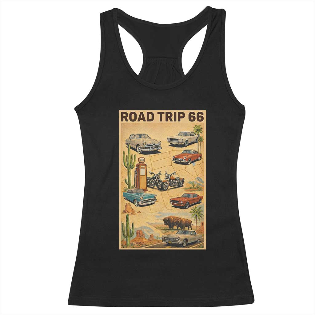 Vintage Route Highway 66 Road Trip Poster Racerback Tank Top Open Road Adventure TS12 Black Print Your Wear