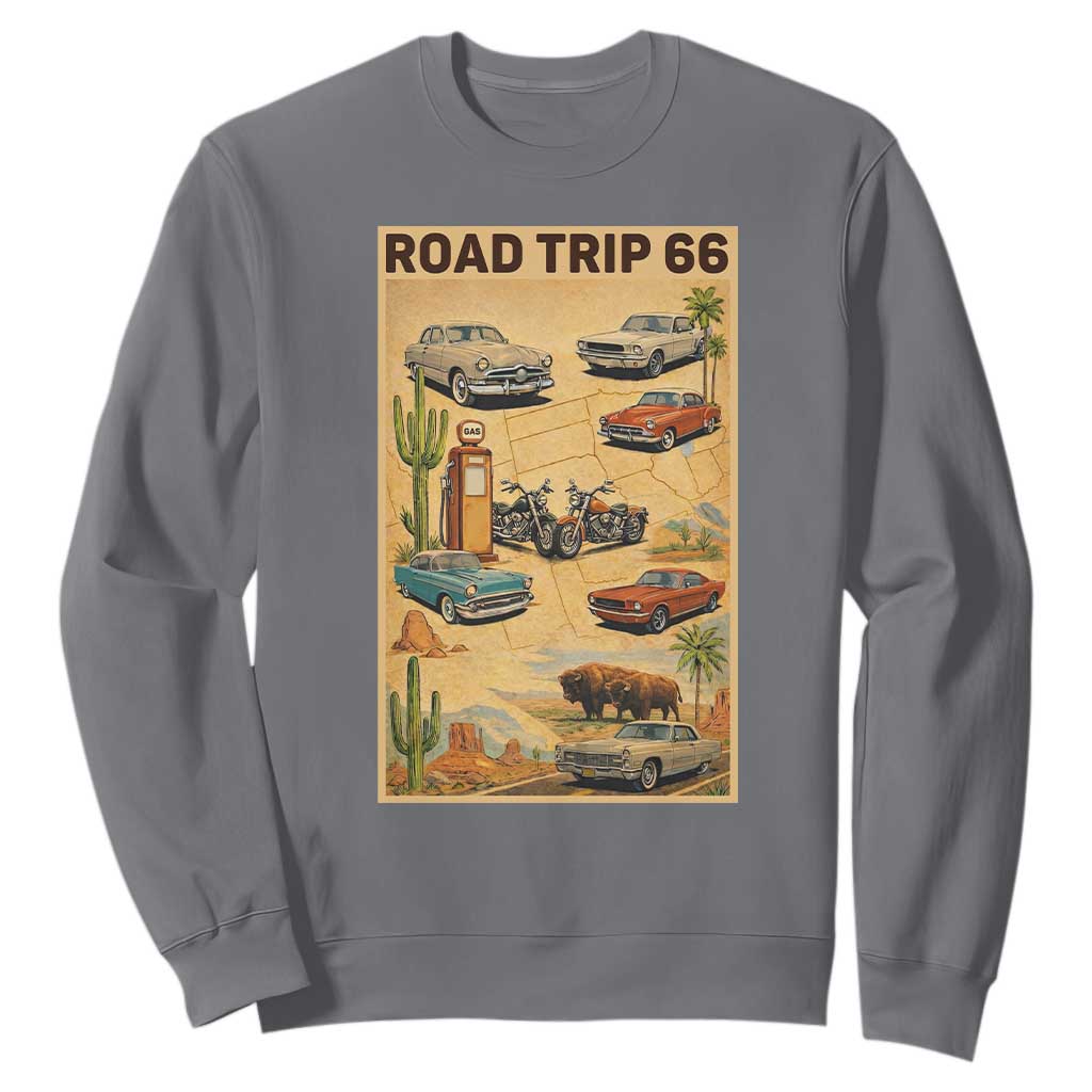 Vintage Route Highway 66 Road Trip Poster Sweatshirt Open Road Adventure TS12 Charcoal Print Your Wear