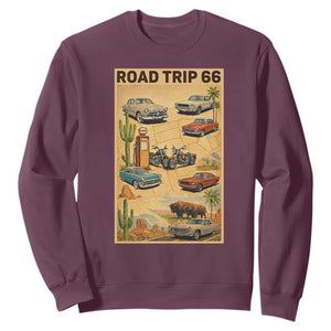 Vintage Route Highway 66 Road Trip Poster Sweatshirt Open Road Adventure TS12 Maroon Print Your Wear