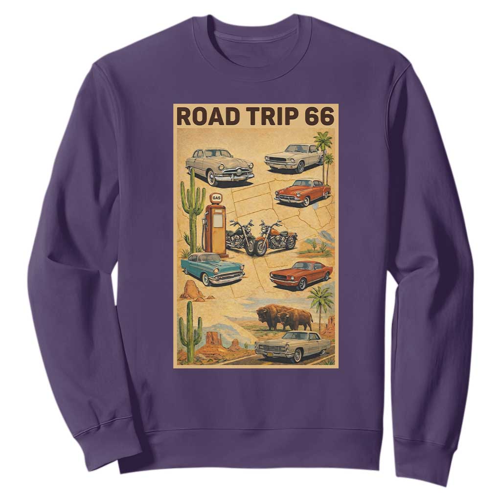 Vintage Route Highway 66 Road Trip Poster Sweatshirt Open Road Adventure TS12 Purple Print Your Wear