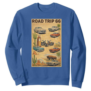 Vintage Route Highway 66 Road Trip Poster Sweatshirt Open Road Adventure TS12 Royal Blue Print Your Wear