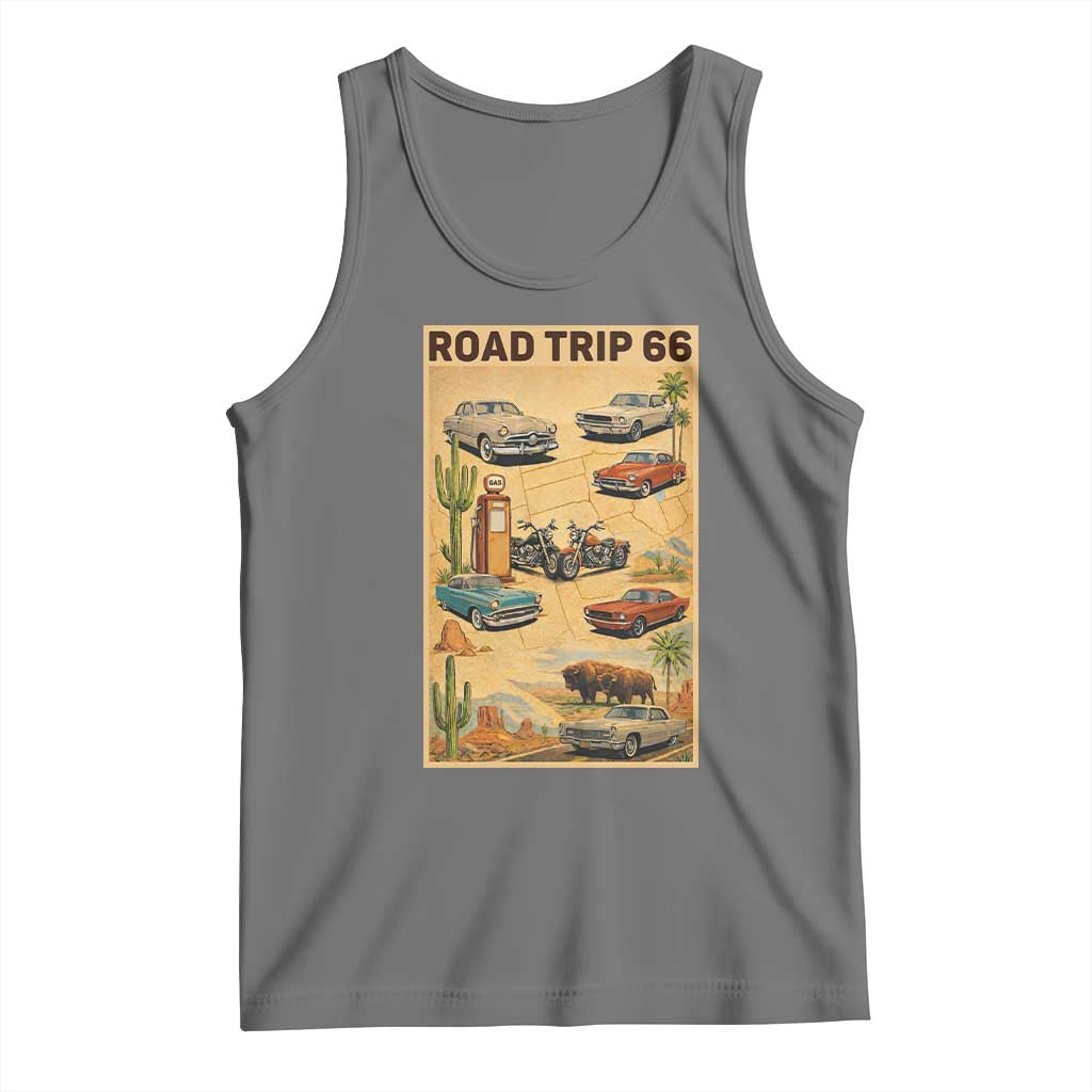 Vintage Route Highway 66 Road Trip Poster Tank Top Open Road Adventure TS12 Black Heather Print Your Wear