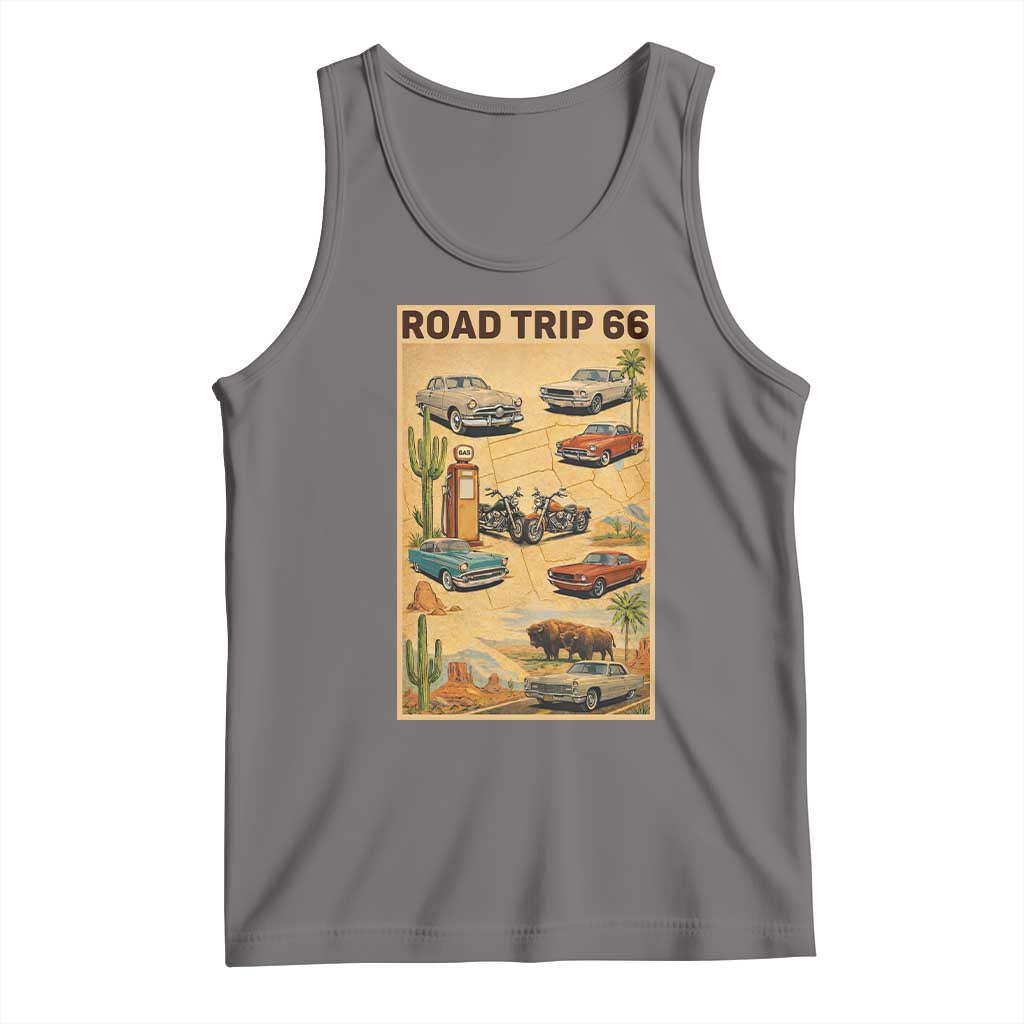 Vintage Route Highway 66 Road Trip Poster Tank Top Open Road Adventure TS12 Deep Heather Print Your Wear