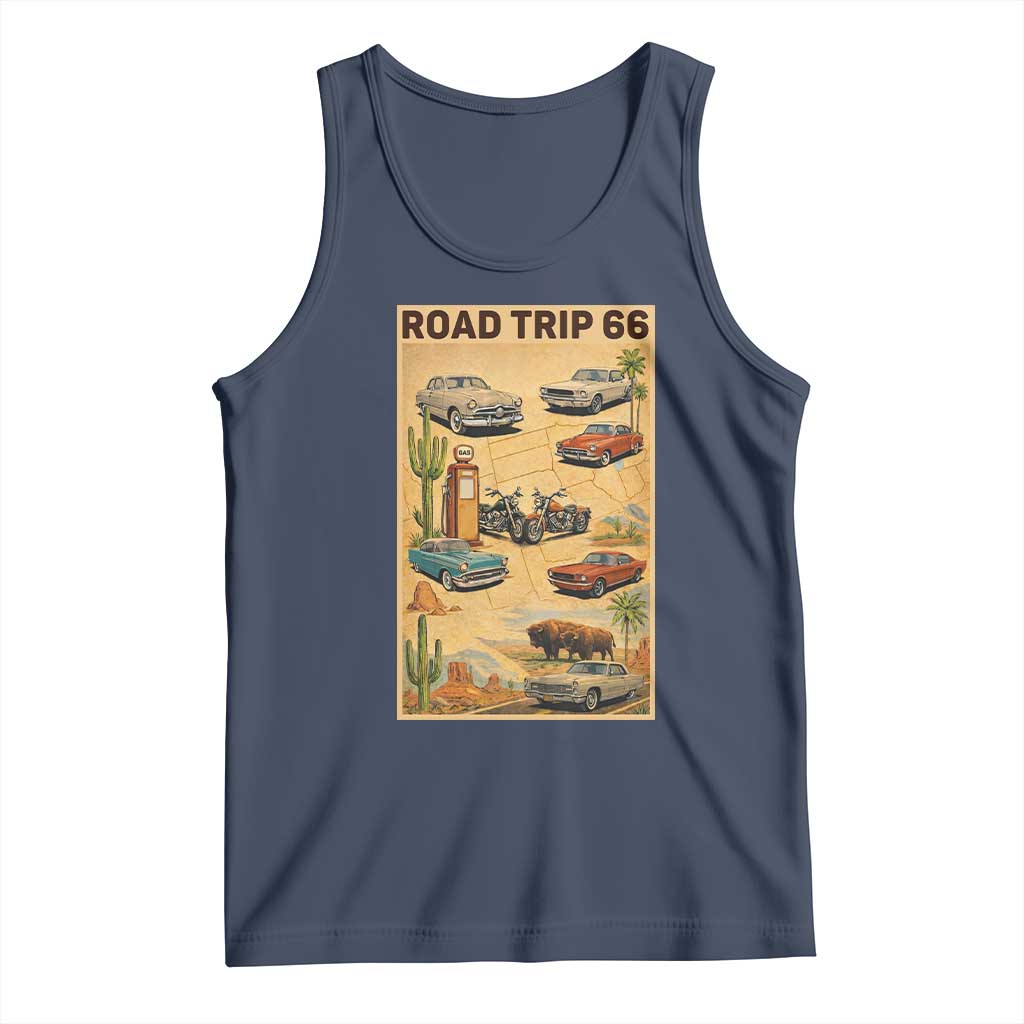 Vintage Route Highway 66 Road Trip Poster Tank Top Open Road Adventure TS12 Navy Print Your Wear