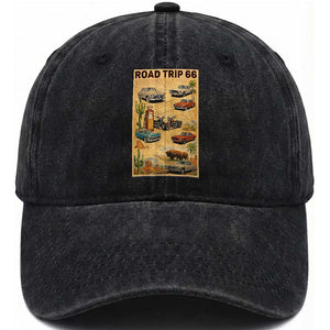 Vintage Route Highway 66 Road Trip Poster Washed Cotton Baseball Cap Open Road Adventure TS12 Print Your Wear