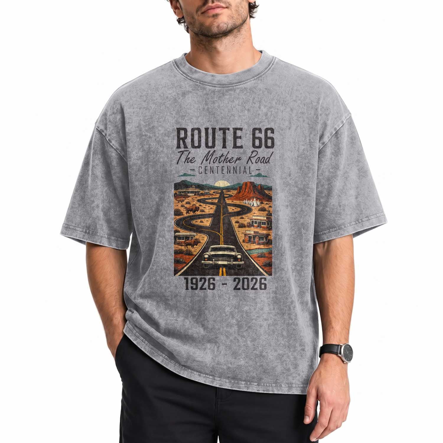 Route Highway 66 Mother Road Washed Cotton T-Shirt Vintage Distressed Road Trip Adventure