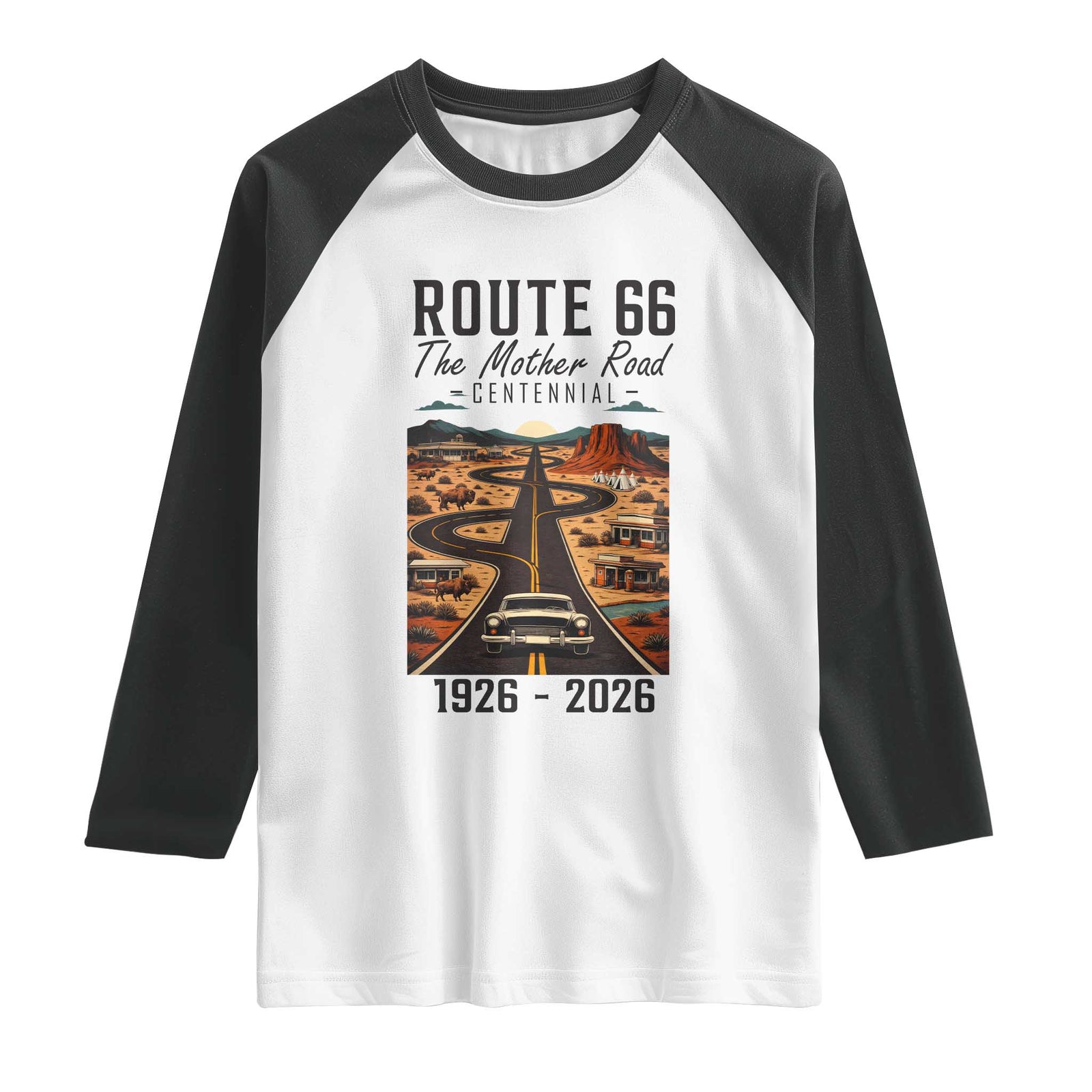 Route Highway 66 Mother Road Raglan Shirt Vintage Distressed Road Trip Adventure TS12 White Black Print Your Wear
