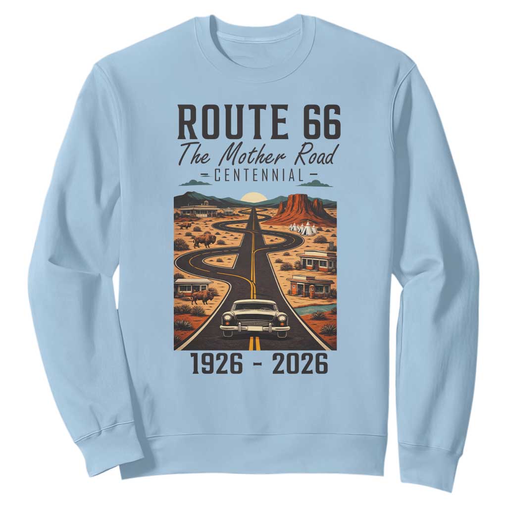 Route Highway 66 Mother Road Sweatshirt Vintage Distressed Road Trip Adventure TS12 Light Blue Print Your Wear