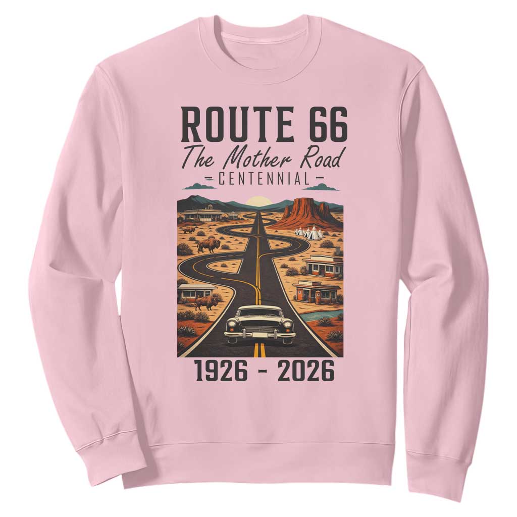 Route Highway 66 Mother Road Sweatshirt Vintage Distressed Road Trip Adventure TS12 Light Pink Print Your Wear