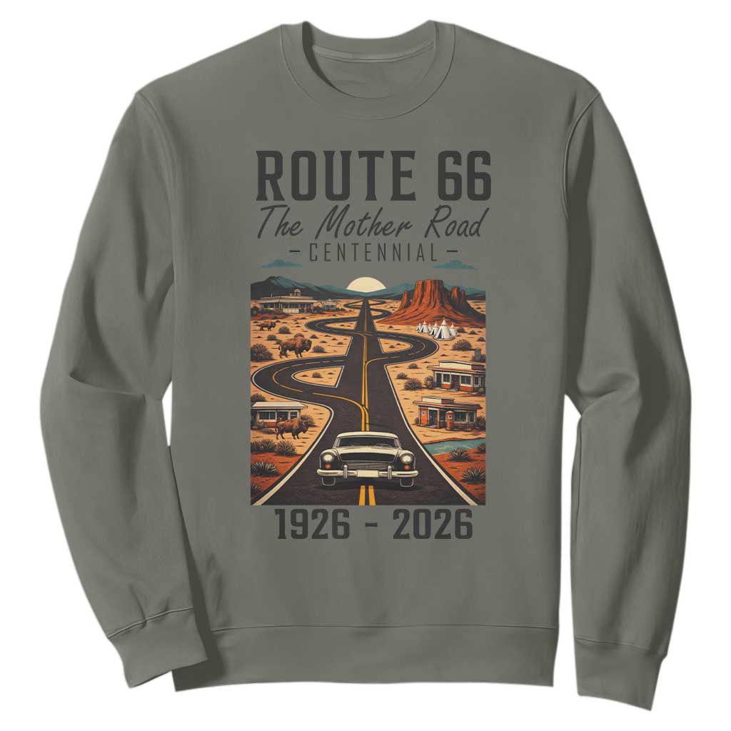 Route Highway 66 Mother Road Sweatshirt Vintage Distressed Road Trip Adventure TS12 Military Green Print Your Wear
