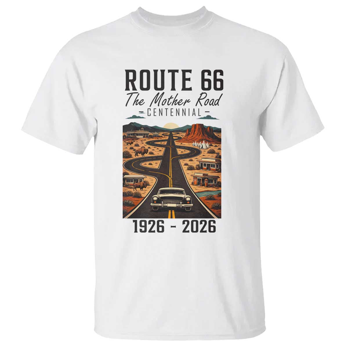 Route Highway 66 Mother Road T Shirt Vintage Distressed Road Trip Adventure TS12 White Print Your Wear