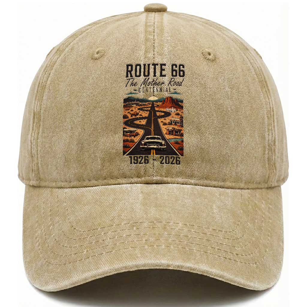 Route Highway 66 Mother Road Washed Cotton Baseball Cap Vintage Distressed Road Trip Adventure TS12 Print Your Wear