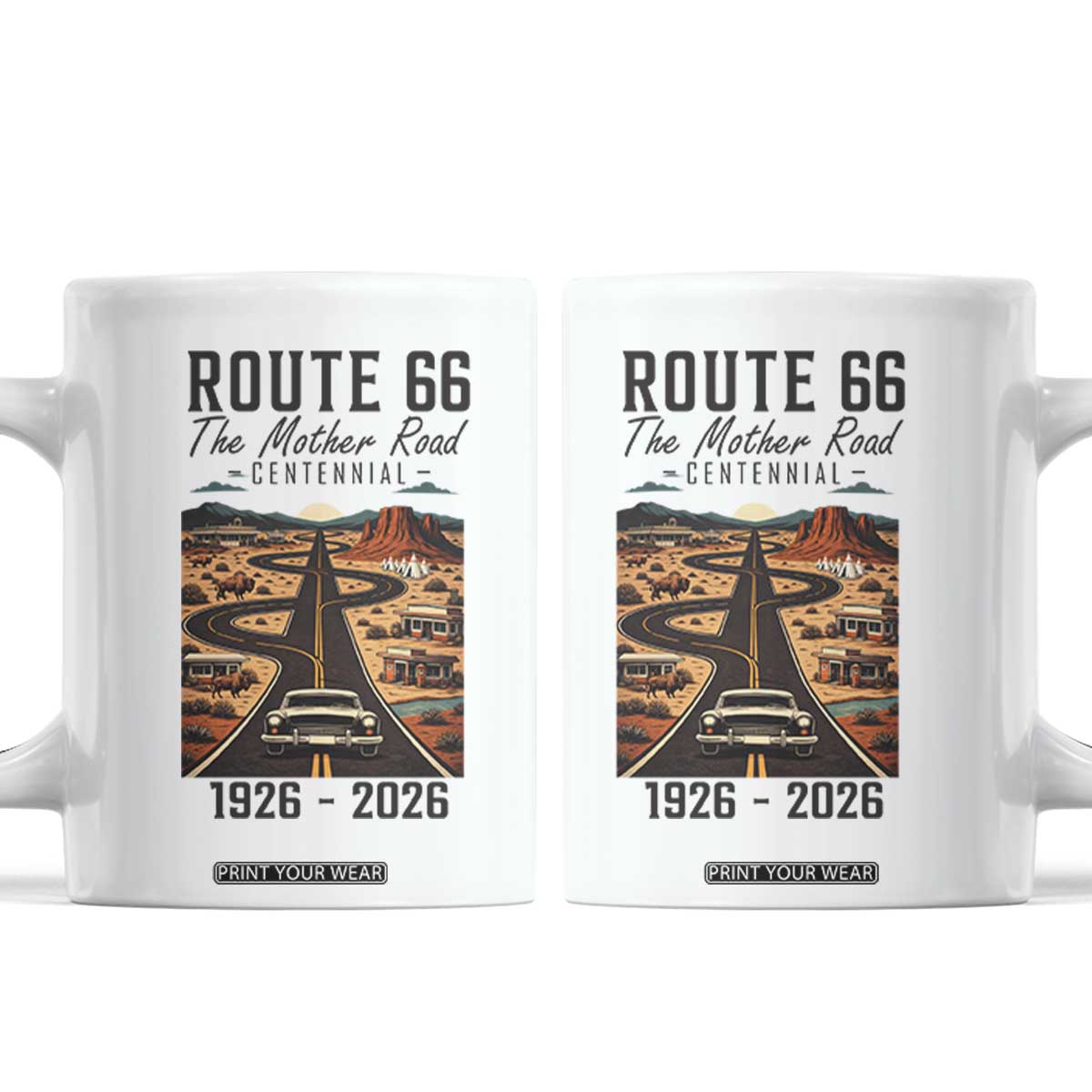Route Highway 66 Mother Road Coffee Mug Vintage Distressed Road Trip Adventure TS12 White Print Your Wear