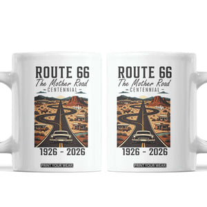 Route Highway 66 Mother Road Coffee Mug Vintage Distressed Road Trip Adventure TS12 White Print Your Wear