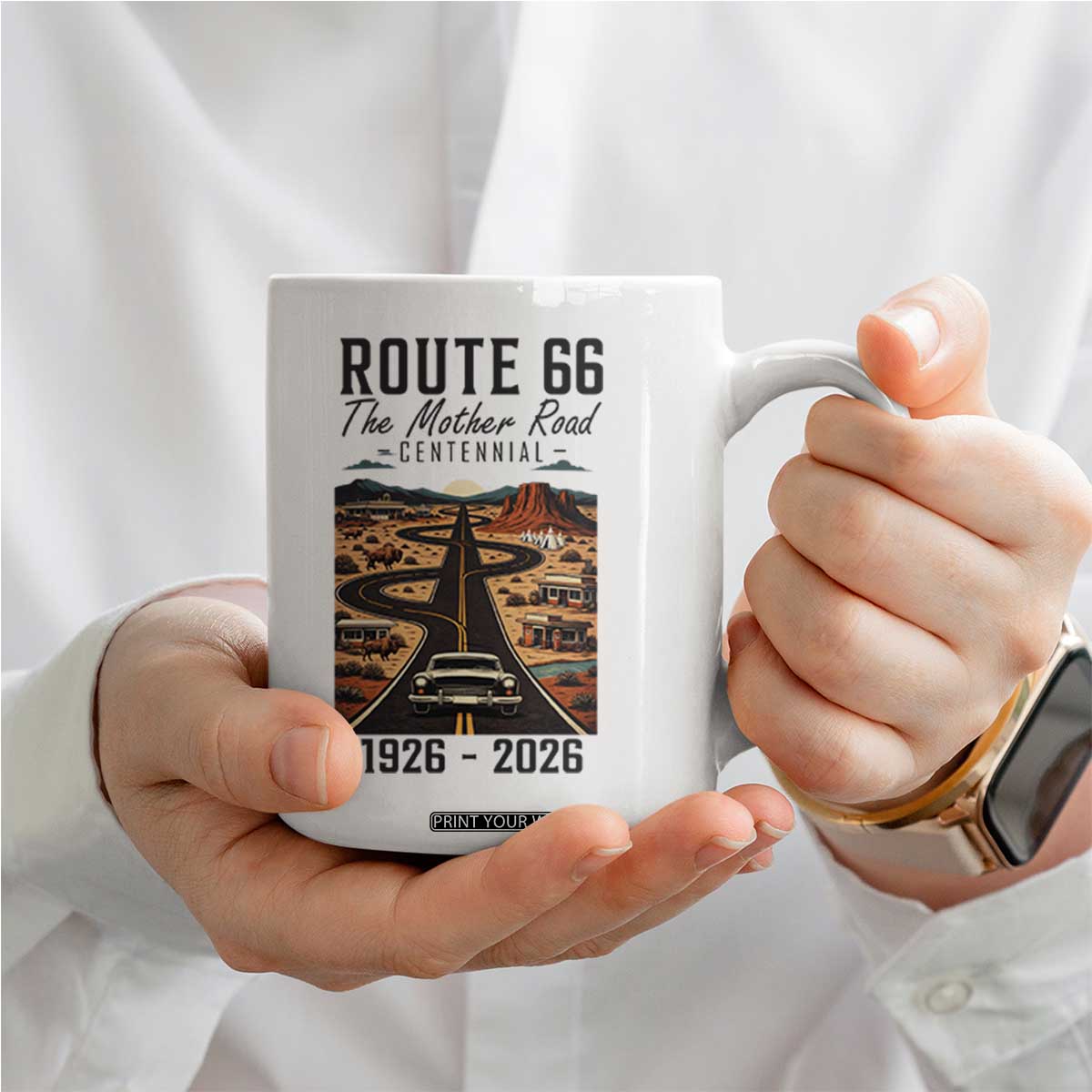 Route Highway 66 Mother Road Coffee Mug Vintage Distressed Road Trip Adventure TS12 Print Your Wear