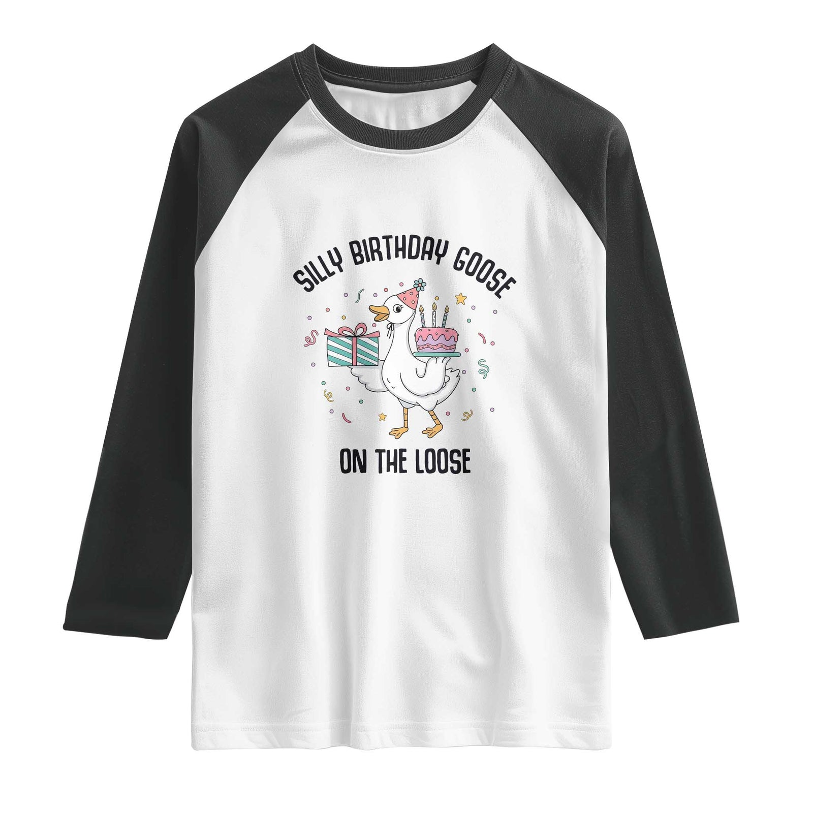 Funny Silly Goose On The Loose Raglan Shirt Birthday Party Gift TS12 White Black Print Your Wear