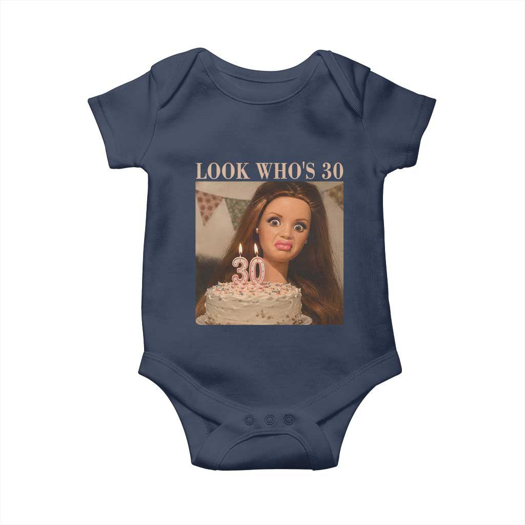 Look Who's 30 Baby Onesie Funny Birthday Doll Face Meme TS12 Navy Print Your Wear