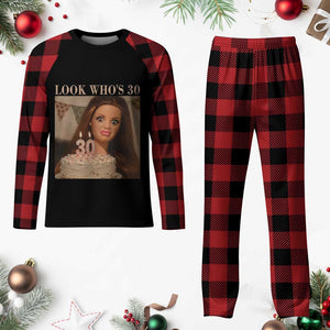 Look Who's 30 Plaid Pajama Set Funny Birthday Doll Face Meme TS12 Buffalo Plaid Print Your Wear