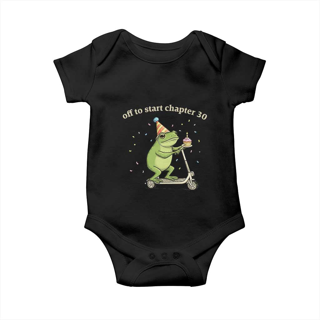 Off To Start Chapter 30 Baby Onesie Funny Frog Scooter 30th Birthday Gift TS12 Black Print Your Wear
