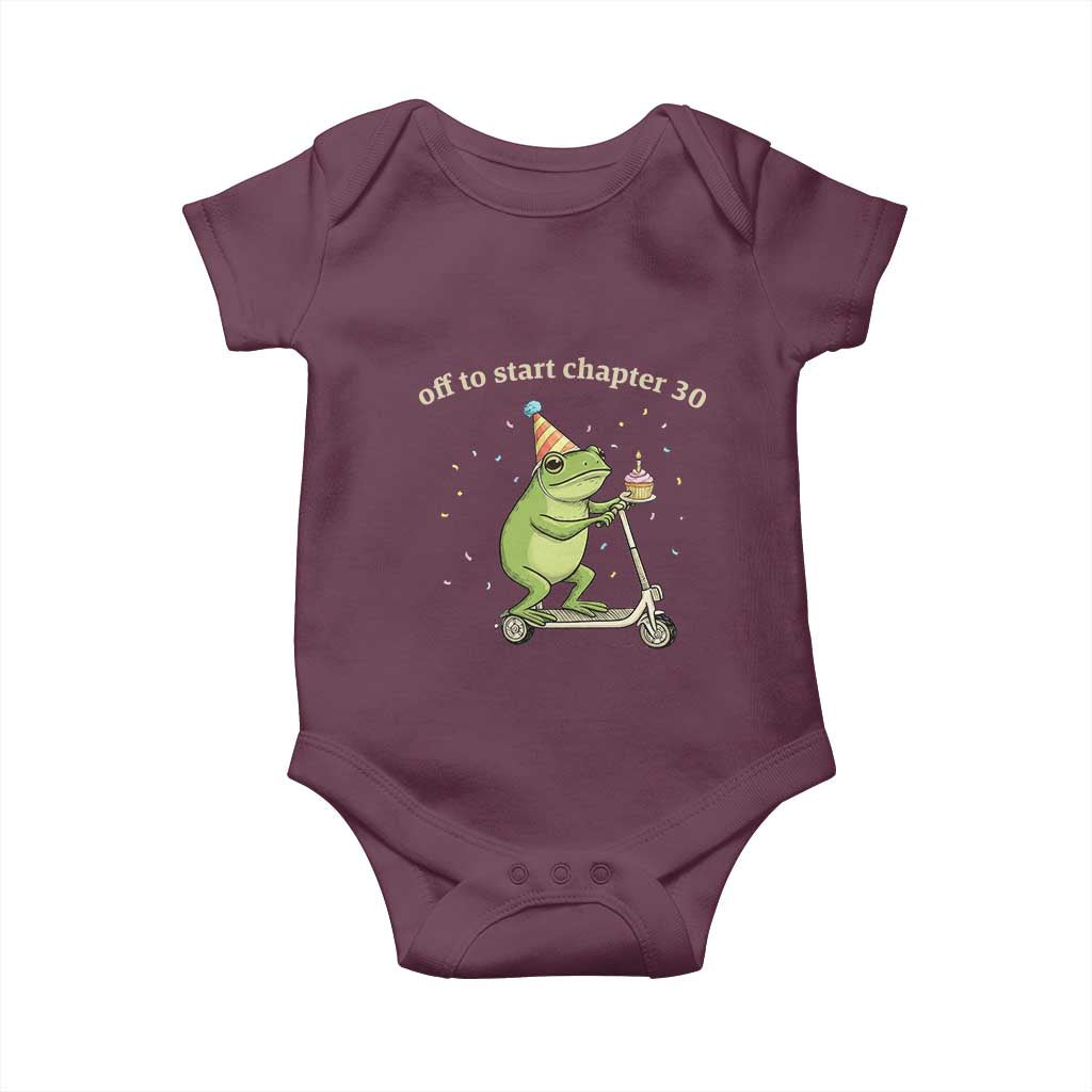 Off To Start Chapter 30 Baby Onesie Funny Frog Scooter 30th Birthday Gift TS12 Maroon Print Your Wear