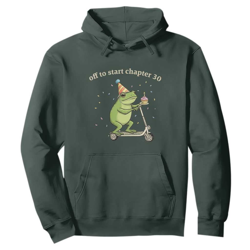 Off To Start Chapter 30 Hoodie Funny Frog Scooter 30th Birthday Gift TS12 Dark Forest Green Print Your Wear