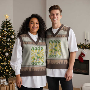 Hugo Spritz V-Neck Knit Sweater Vest Funny Tropical Cocktail Vacation TS12 Mocha Mousse Print Your Wear
