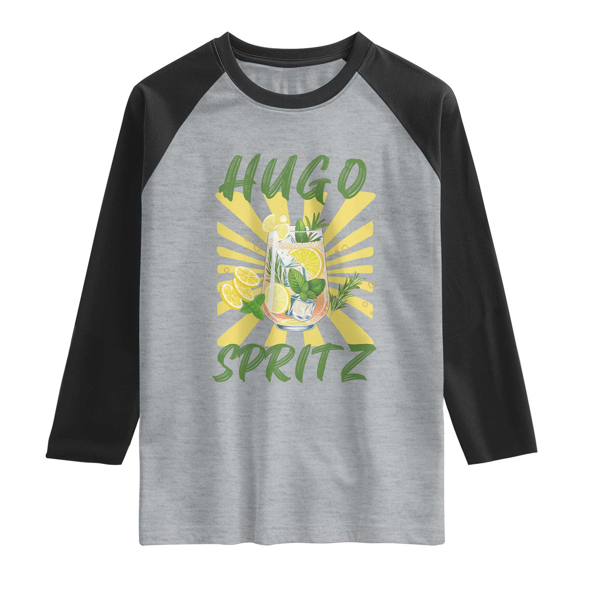 Hugo Spritz Raglan Shirt Funny Tropical Cocktail Vacation TS12 Heather Gray Black Print Your Wear