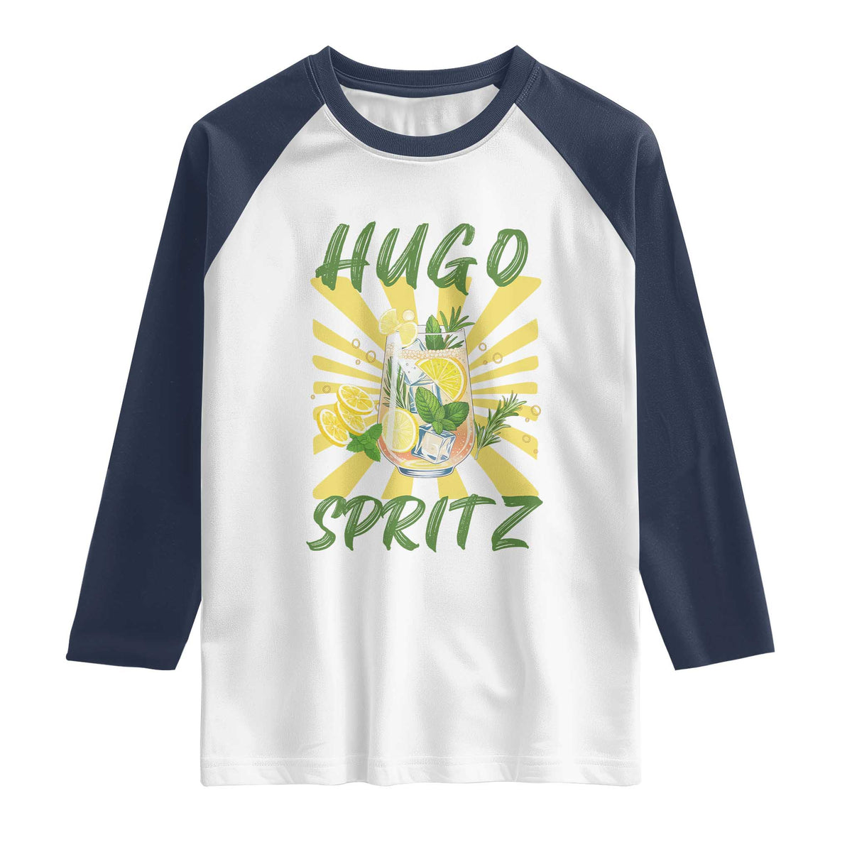 Hugo Spritz Raglan Shirt Funny Tropical Cocktail Vacation TS12 White Navy Print Your Wear