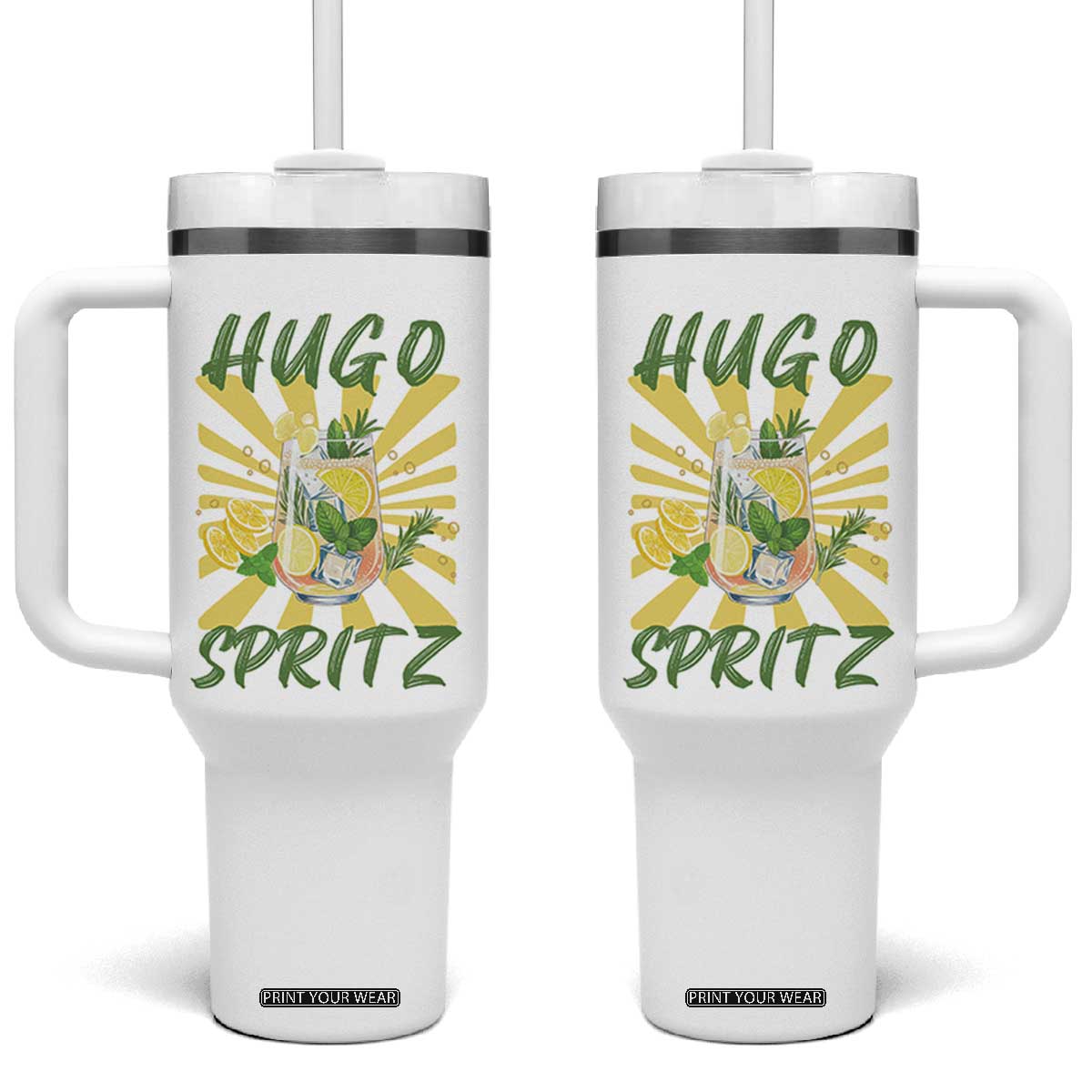 Hugo Spritz Tumbler With Handle Funny Tropical Cocktail Vacation TS12 One Size: 40 oz White Print Your Wear