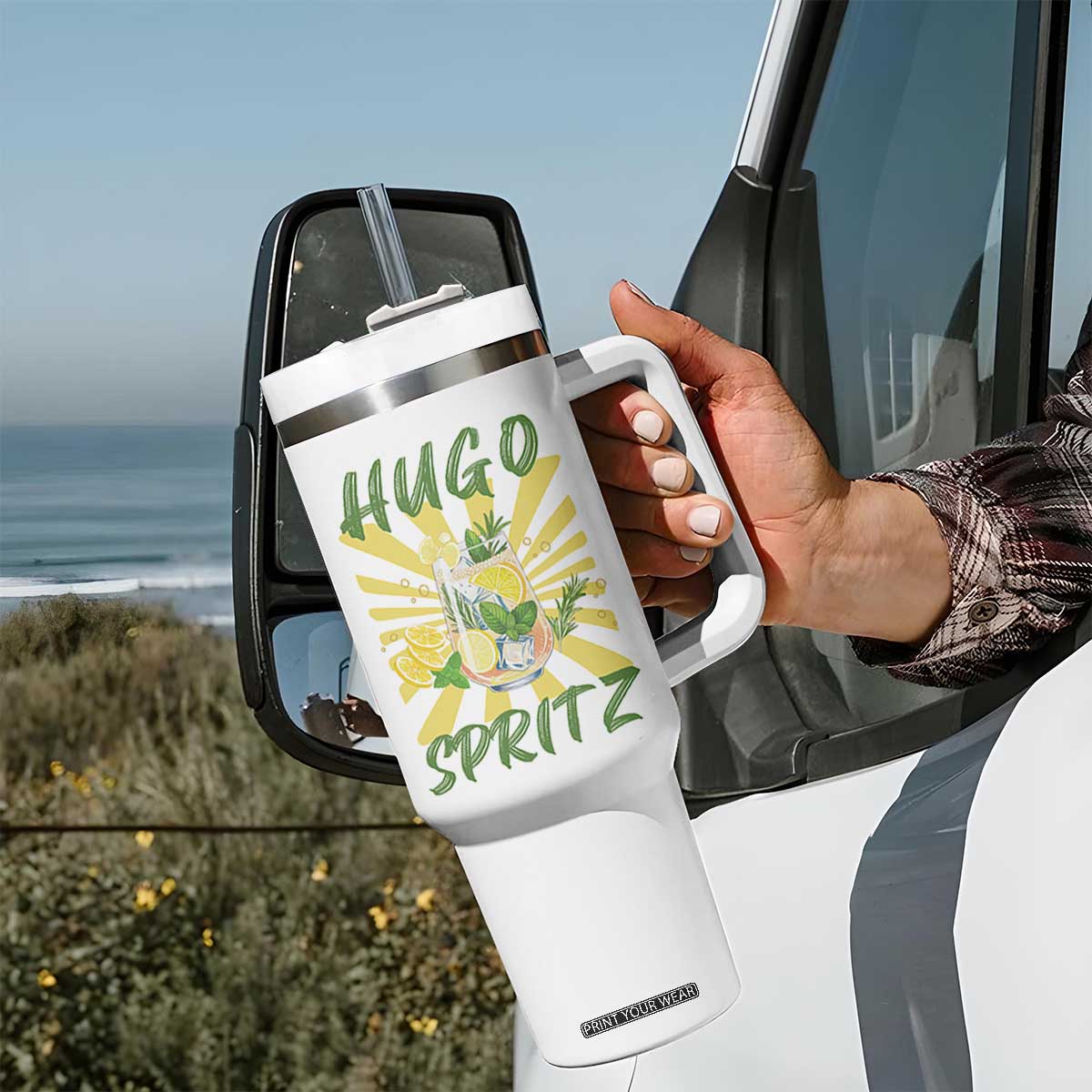 Hugo Spritz Tumbler With Handle Funny Tropical Cocktail Vacation TS12 Print Your Wear