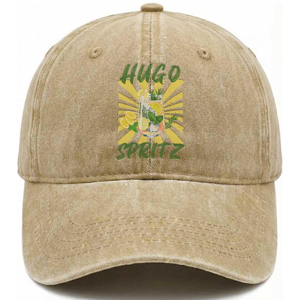 Hugo Spritz Washed Cotton Baseball Cap Funny Tropical Cocktail Vacation TS12 Print Your Wear