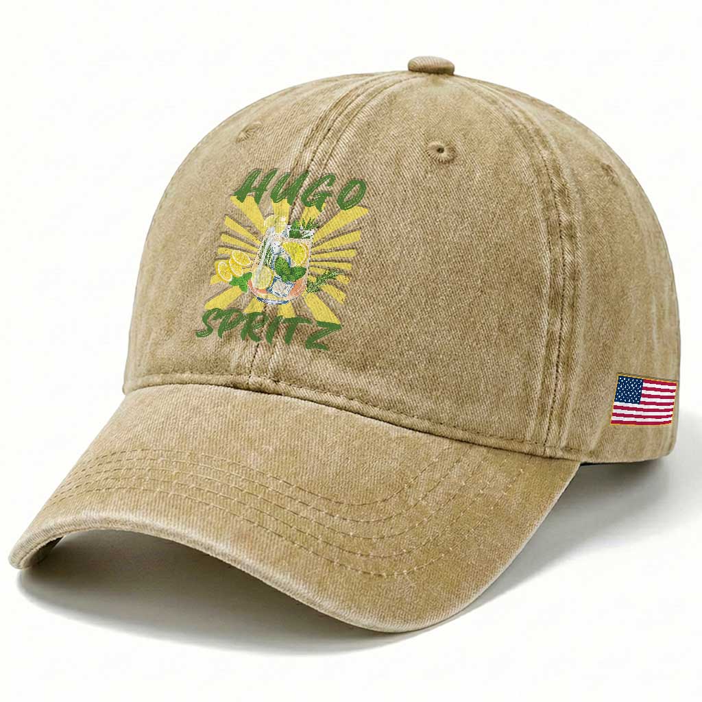 Hugo Spritz Washed Cotton Baseball Cap Funny Tropical Cocktail Vacation TS12 Print Your Wear