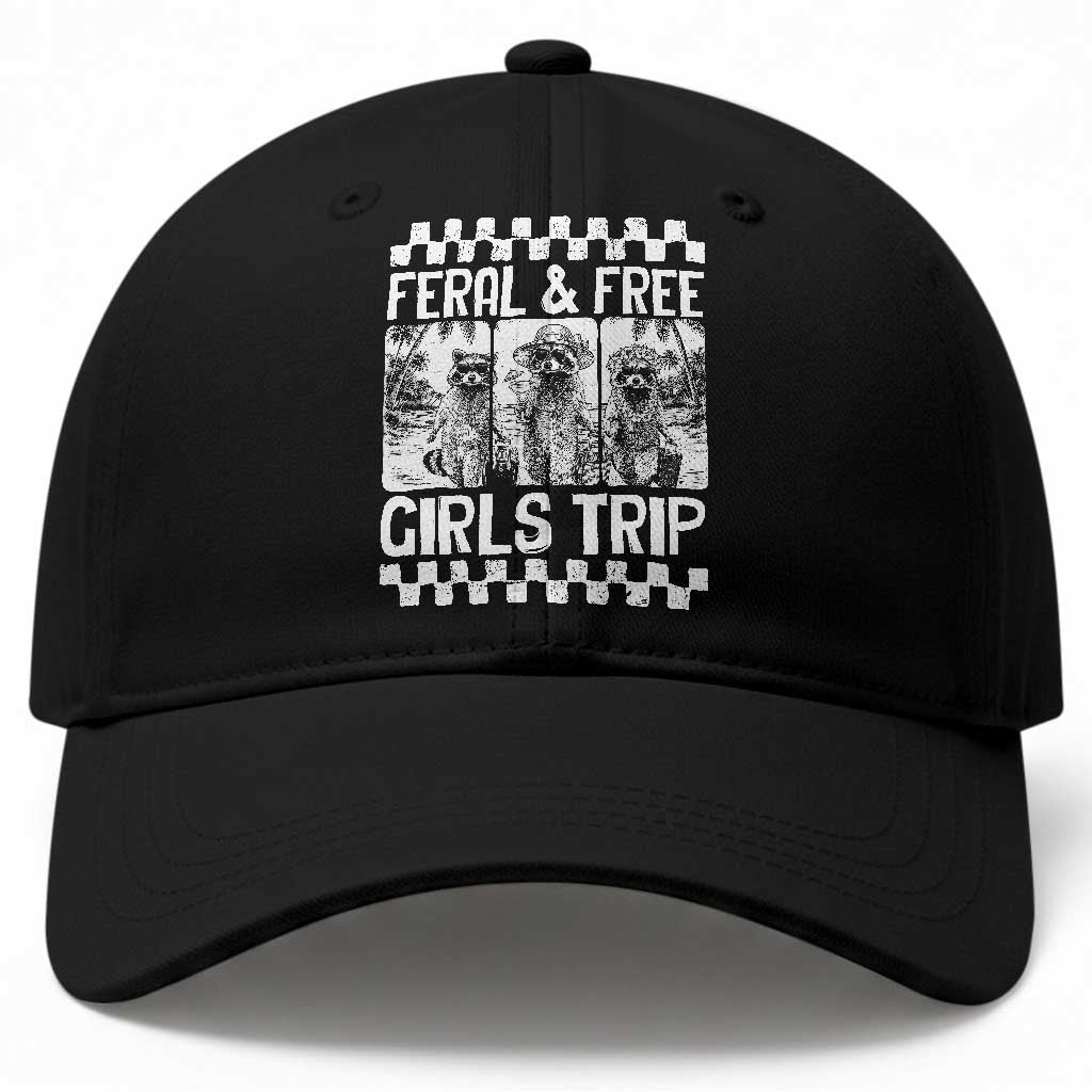 Funny Raccoon Girls Trip Travel Baseball Cap Feral And Free TS12 Print Your Wear