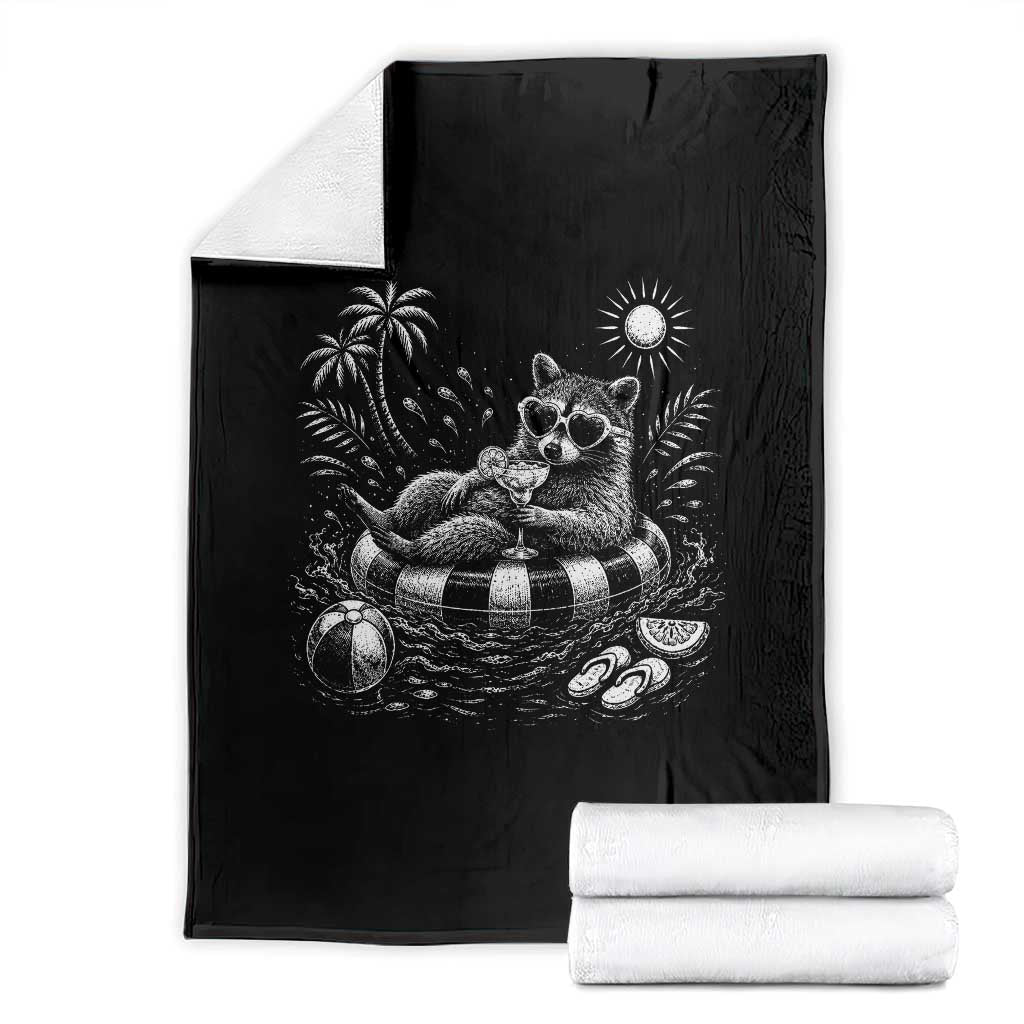 Funny Beach Vacation Trash Panda Throw Blanket Summer Raccoon Graphic TS12 Black Print Your Wear