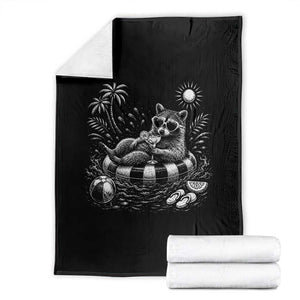 Funny Beach Vacation Trash Panda Throw Blanket Summer Raccoon Graphic TS12 Black Print Your Wear