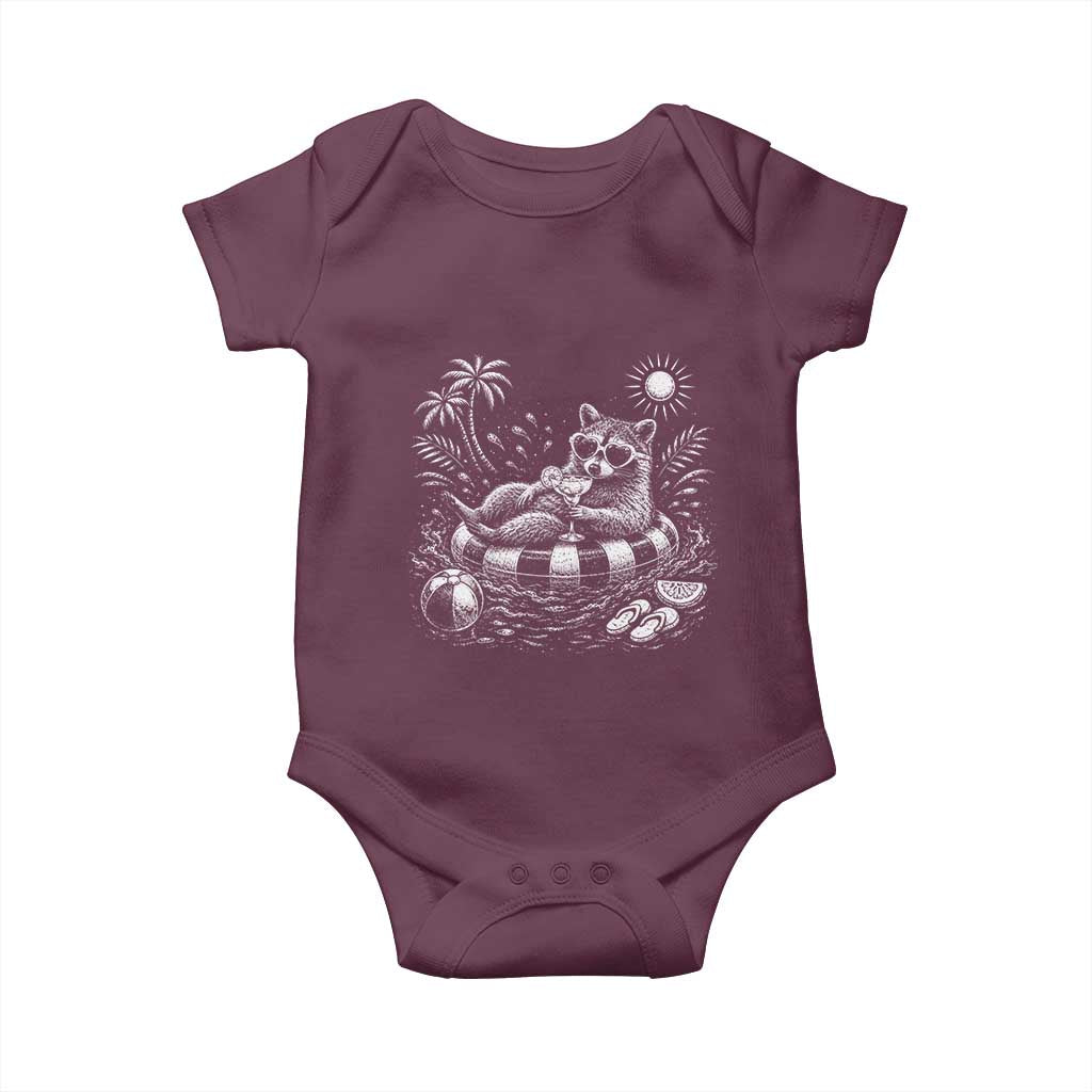 Funny Beach Vacation Trash Panda Baby Onesie Summer Raccoon Graphic TS12 Maroon Print Your Wear
