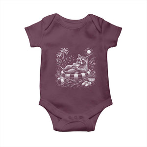 Funny Beach Vacation Trash Panda Baby Onesie Summer Raccoon Graphic TS12 Maroon Print Your Wear