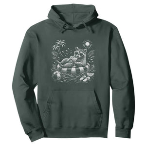 Funny Beach Vacation Trash Panda Hoodie Summer Raccoon Graphic TS12 Dark Forest Green Print Your Wear