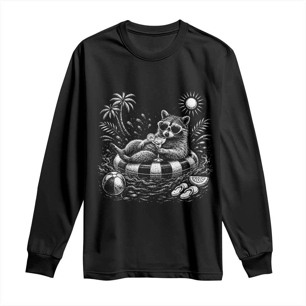 Funny Beach Vacation Trash Panda Long Sleeve Shirt Summer Raccoon Graphic TS12 Black Print Your Wear