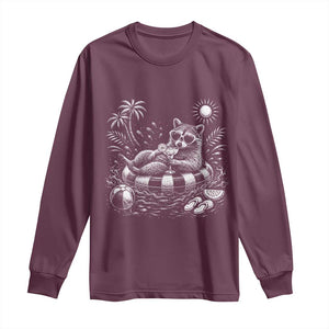 Funny Beach Vacation Trash Panda Long Sleeve Shirt Summer Raccoon Graphic TS12 Maroon Print Your Wear