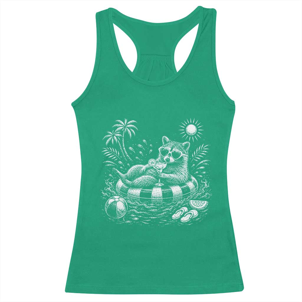 Funny Beach Vacation Trash Panda Racerback Tank Top Summer Raccoon Graphic TS12 Irish Green Print Your Wear