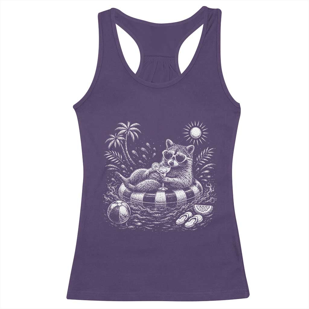 Funny Beach Vacation Trash Panda Racerback Tank Top Summer Raccoon Graphic TS12 Purple Print Your Wear