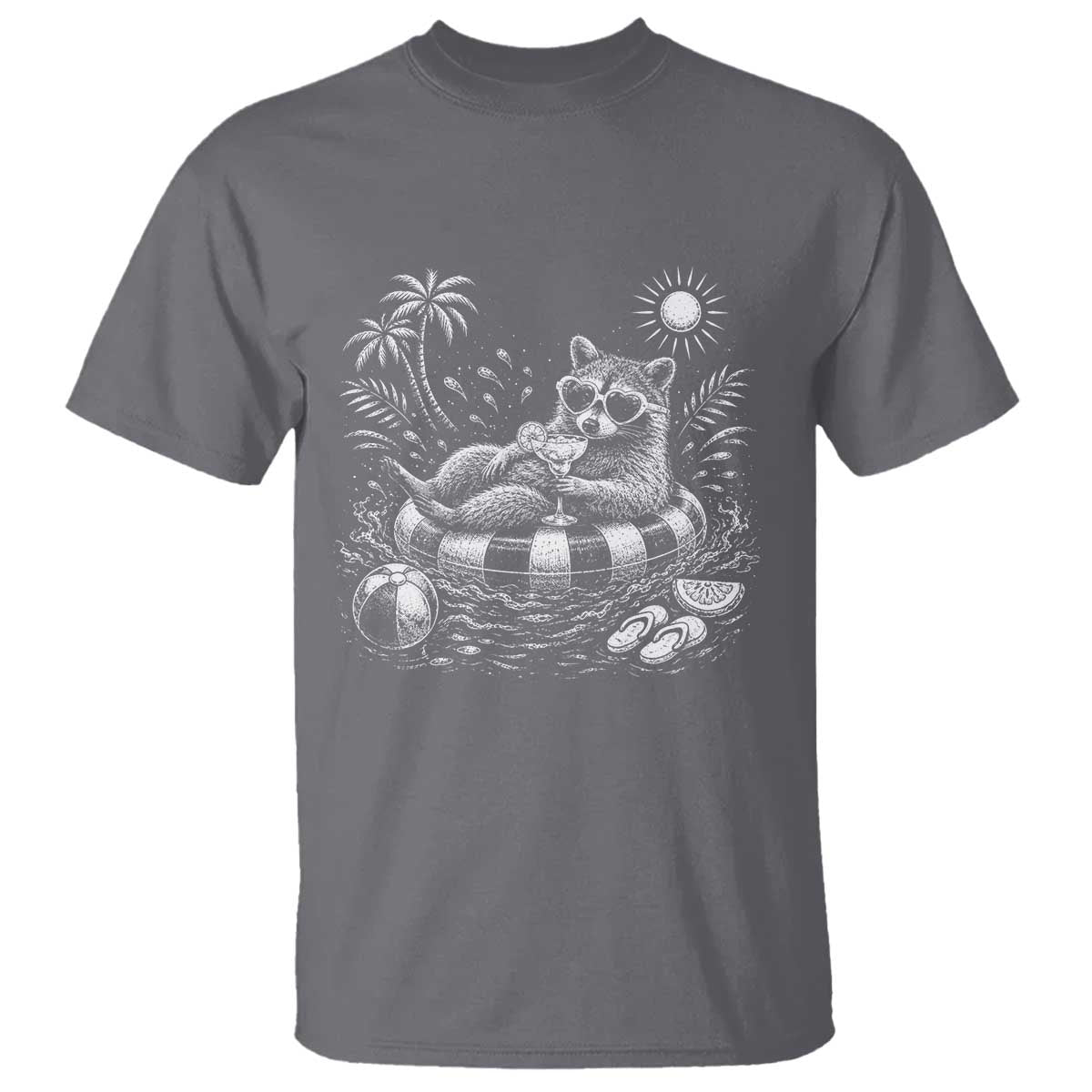 Funny Beach Vacation Trash Panda T Shirt Summer Raccoon Graphic TS12 Charcoal Print Your Wear