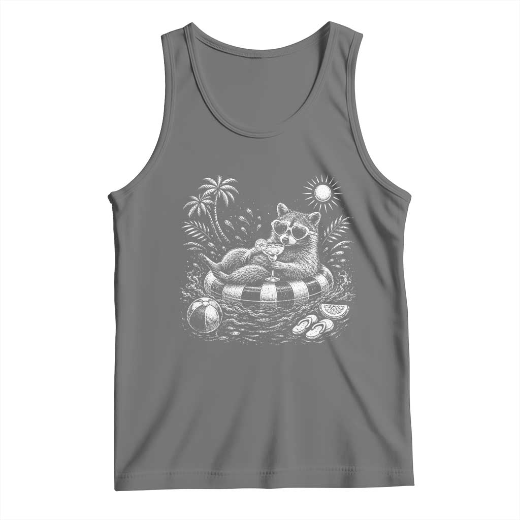 Funny Beach Vacation Trash Panda Tank Top Summer Raccoon Graphic TS12 Black Heather Print Your Wear