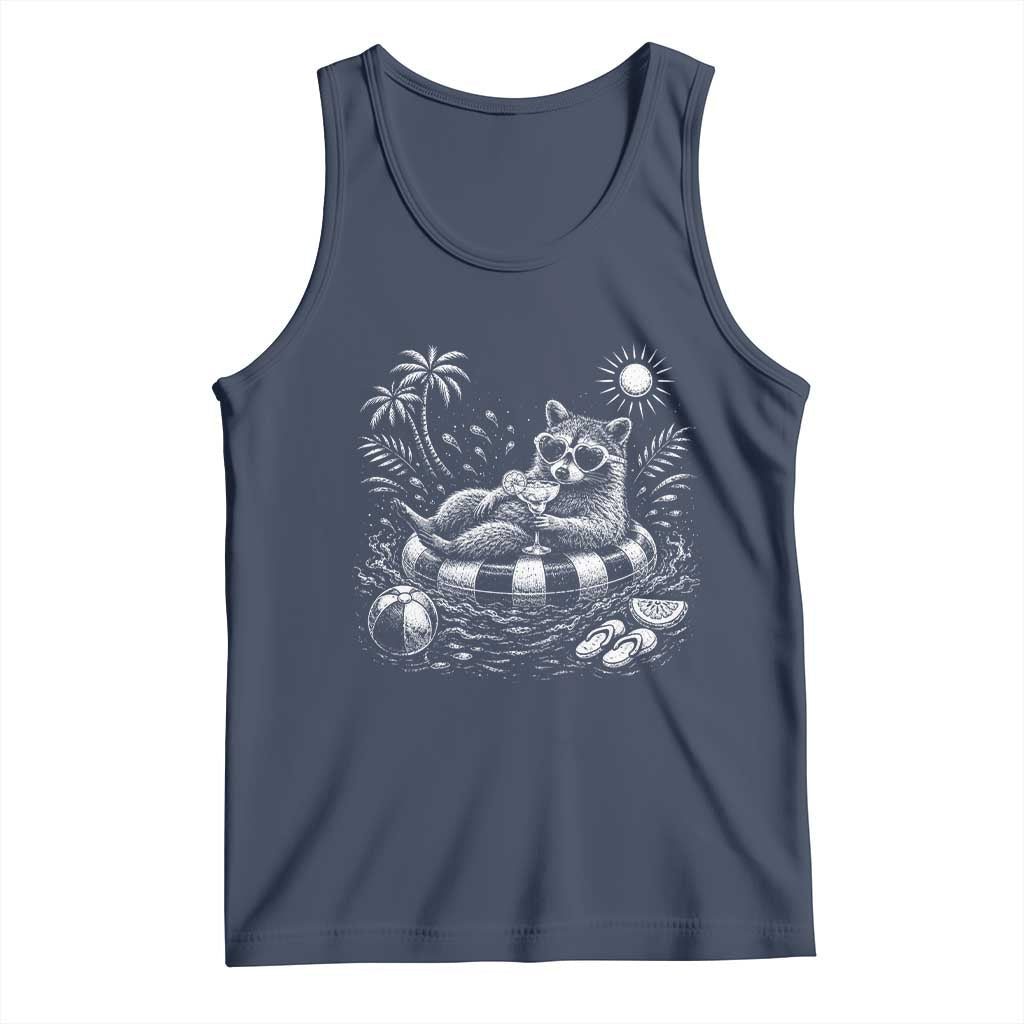 Funny Beach Vacation Trash Panda Tank Top Summer Raccoon Graphic TS12 Navy Print Your Wear