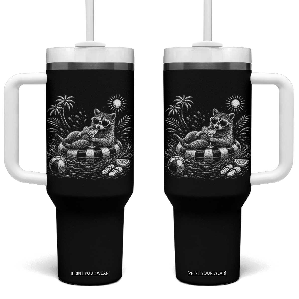 Funny Beach Vacation Trash Panda Tumbler With Handle Summer Raccoon Graphic TS12 One Size: 40 oz Black Print Your Wear