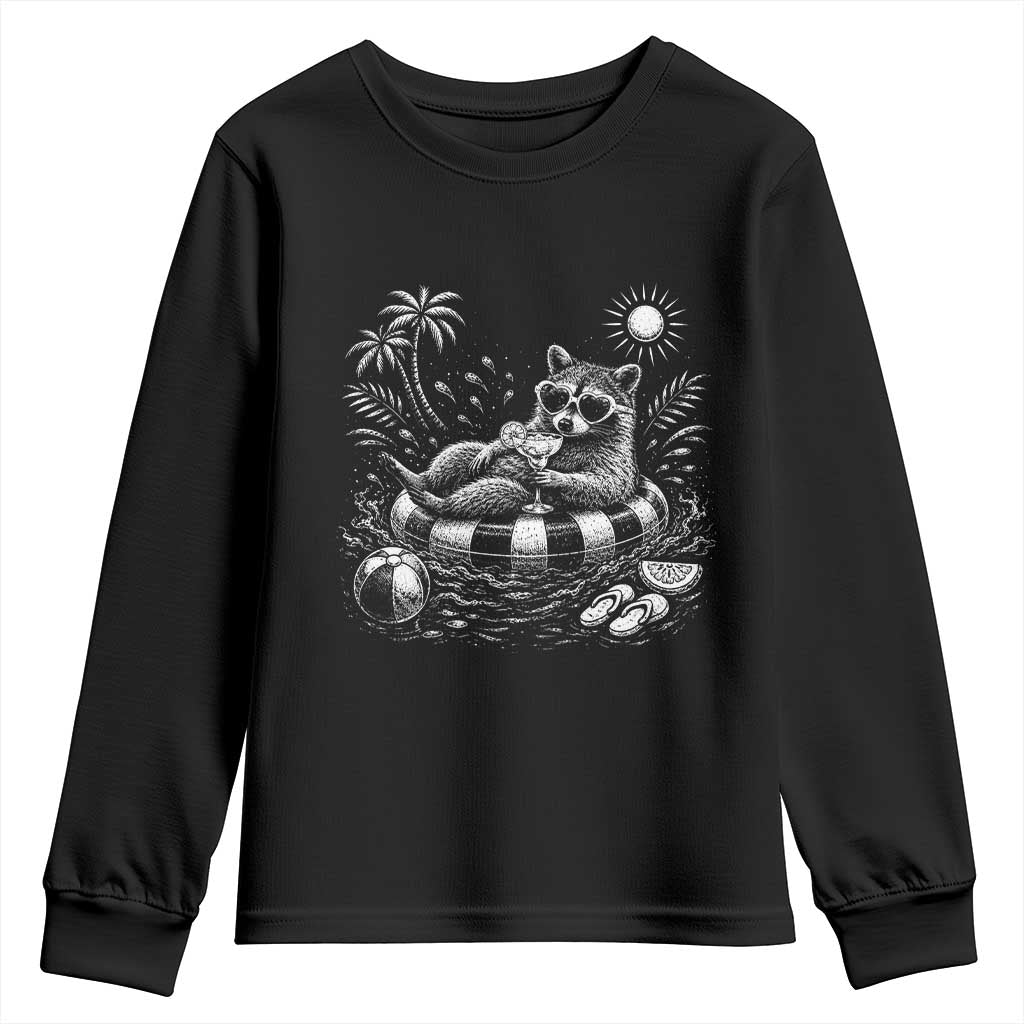 Funny Beach Vacation Trash Panda Youth Sweatshirt Summer Raccoon Graphic TS12 Black Print Your Wear